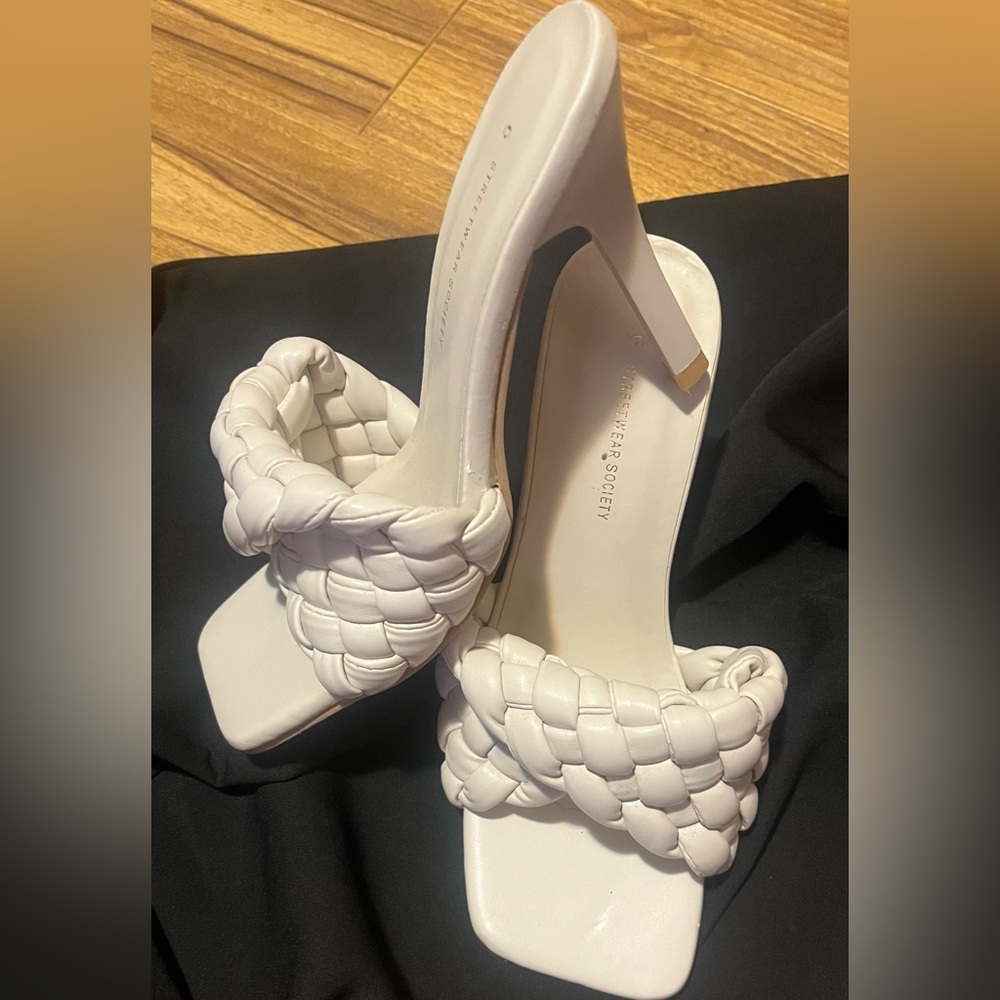 White Woven Heeled Sandals